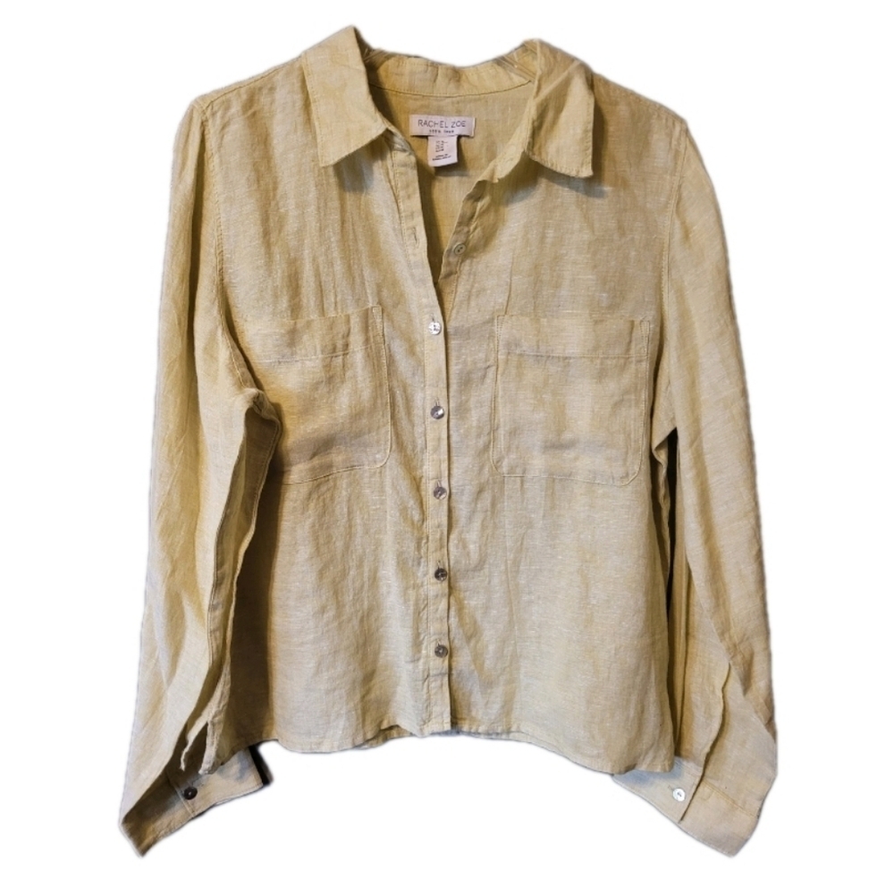 Rachel Zoe Womens Blouse Medium Linen Button Up Coastel Grandma Old Money - Picture 1 of 3